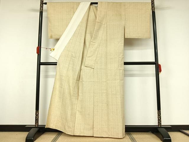 平和屋着物▽上質な紬　単衣　縞　正絹　逸品　AABK9851jh
