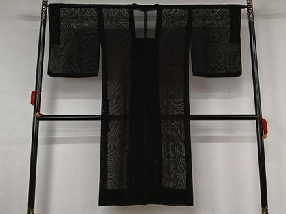 平和屋着物▽道行コート　スリーシーズン　春夏秋　塵除け　黒地　ロング丈　正絹　逸品　AABK9852jh