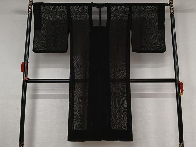 平和屋着物▽道行コート　スリーシーズン　春夏秋　塵除け　黒地　ロング丈　正絹　逸品　AABK9852jh