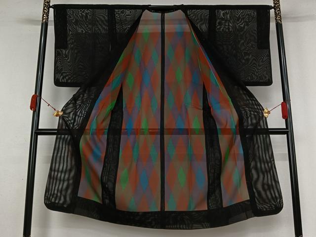 平和屋着物▽道行コート　スリーシーズン　春夏秋　塵除け　黒地　ロング丈　正絹　逸品　AABK9852jh