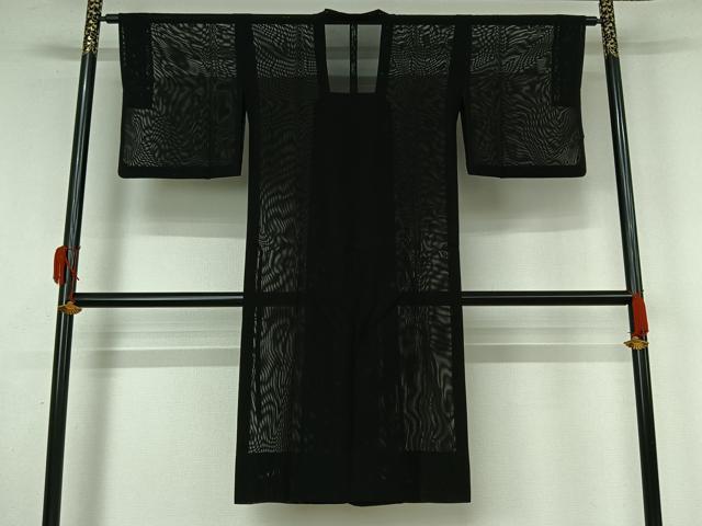 平和屋着物▽道行コート　スリーシーズン　春夏秋　塵除け　黒地　ロング丈　正絹　逸品　AABK9854jh