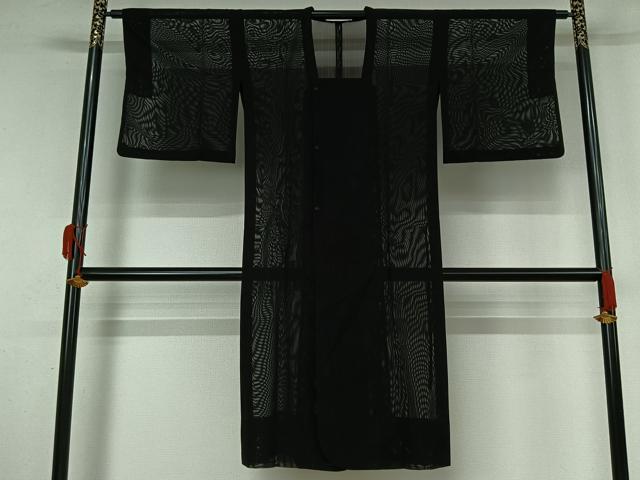 平和屋着物▽道行コート　スリーシーズン　春夏秋　塵除け　黒地　ロング丈　正絹　逸品　AABK9854jh