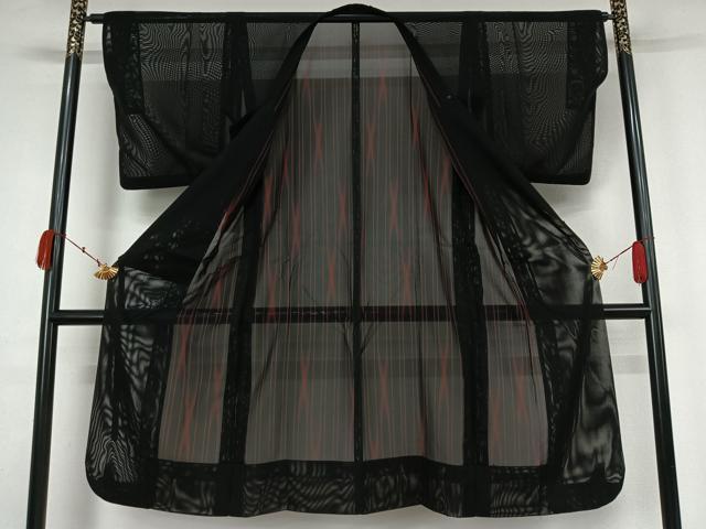 平和屋着物▽道行コート　スリーシーズン　春夏秋　塵除け　黒地　ロング丈　正絹　逸品　AABK9854jh
