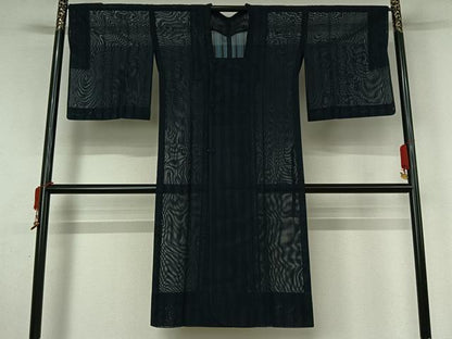 平和屋着物▽道行コート　スリーシーズン　春夏秋　塵除け　縞　ロング丈　正絹　逸品　AABK9856jh