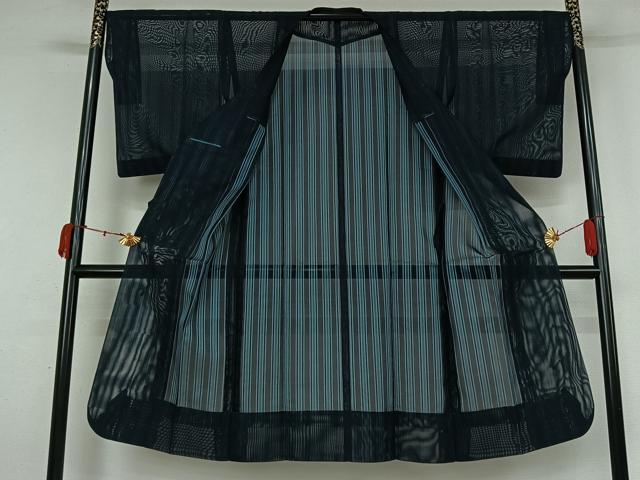平和屋着物▽道行コート　スリーシーズン　春夏秋　塵除け　縞　ロング丈　正絹　逸品　AABK9856jh
