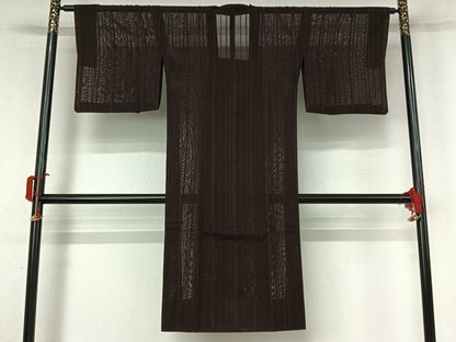 平和屋着物▽道行コート　スリーシーズン　春夏秋　塵除け　縞　ロング丈　正絹　逸品　AABK9857jh