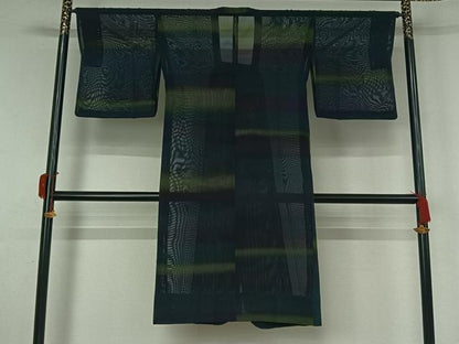 平和屋着物▽道行コート　スリーシーズン　春夏秋　塵除け　横段文　暈し染め　ロング丈　正絹　逸品　AABK9858jh