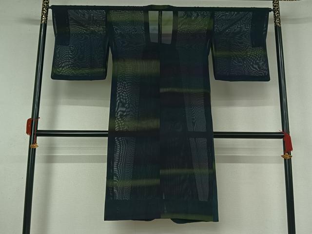 平和屋着物▽道行コート　スリーシーズン　春夏秋　塵除け　横段文　暈し染め　ロング丈　正絹　逸品　AABK9858jh