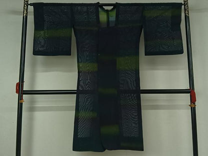 平和屋着物▽道行コート　スリーシーズン　春夏秋　塵除け　横段文　暈し染め　ロング丈　正絹　逸品　AABK9858jh
