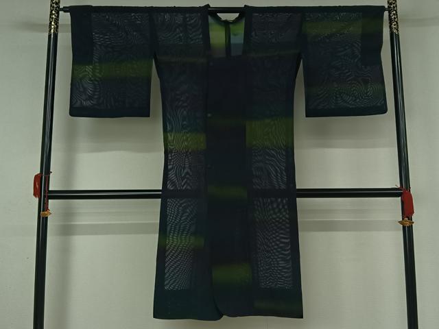 平和屋着物▽道行コート　スリーシーズン　春夏秋　塵除け　横段文　暈し染め　ロング丈　正絹　逸品　AABK9858jh