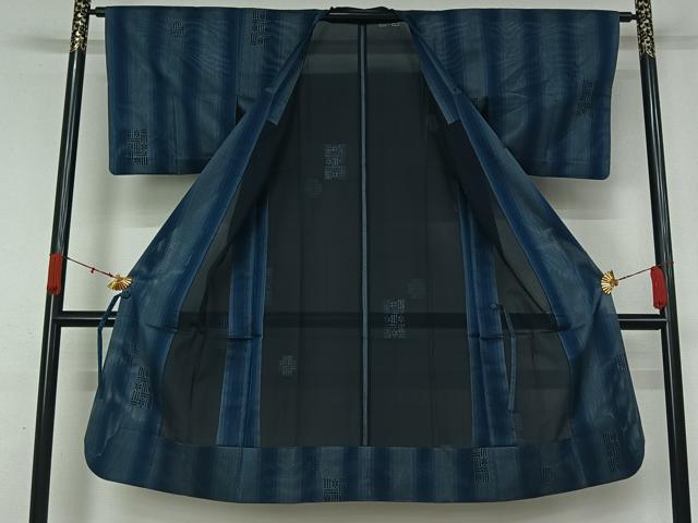 平和屋着物▽道行コート　スリーシーズン　春夏秋　塵除け　幾何学文様　ロング丈　正絹　逸品　AABK9859jh