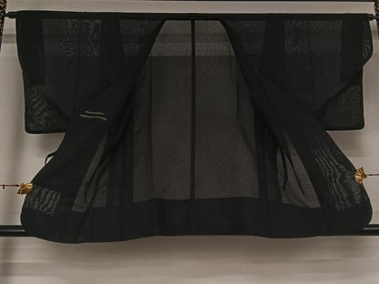 平和屋着物▽道行コート　スリーシーズン　春夏秋　塵除け　黒地　正絹　逸品　AABK9860jh