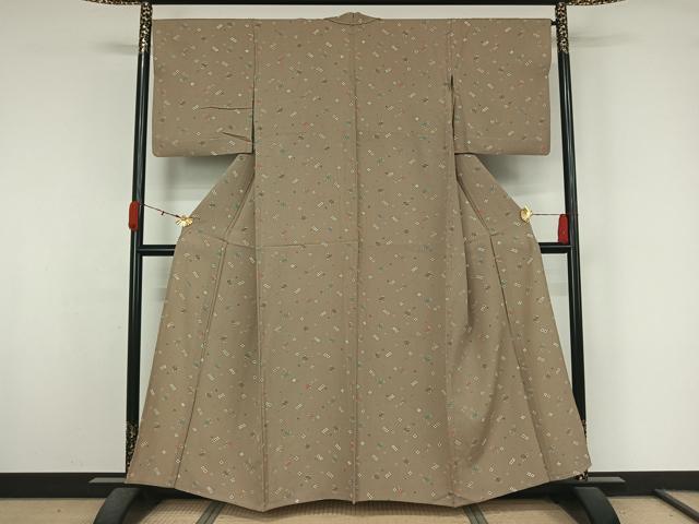 平和屋着物▽上質な小紋　単衣　花菱文　正絹　逸品　AABK9861jh