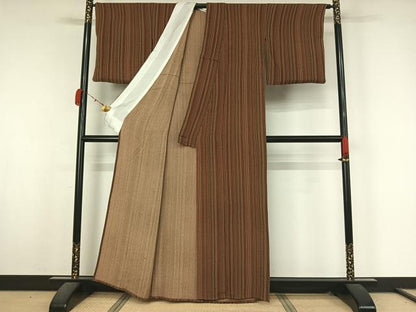 平和屋着物▽上質な小紋　単衣　縞　鬼しぼ縮緬　正絹　逸品　AABK9862jh