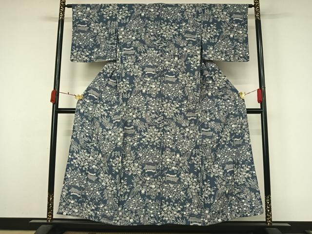 平和屋着物▽上質な小紋　単衣　風景花文　正絹　逸品　AABK9864jh