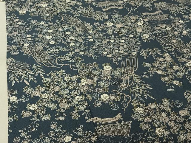 平和屋着物▽上質な小紋　単衣　風景花文　正絹　逸品　AABK9864jh