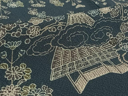 平和屋着物▽上質な小紋　単衣　風景花文　正絹　逸品　AABK9864jh