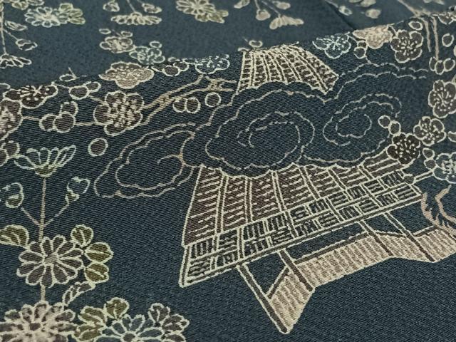 平和屋着物▽上質な小紋　単衣　風景花文　正絹　逸品　AABK9864jh