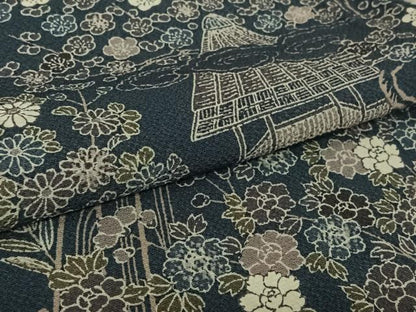 平和屋着物▽上質な小紋　単衣　風景花文　正絹　逸品　AABK9864jh
