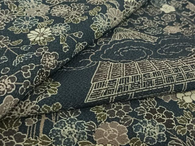 平和屋着物▽上質な小紋　単衣　風景花文　正絹　逸品　AABK9864jh