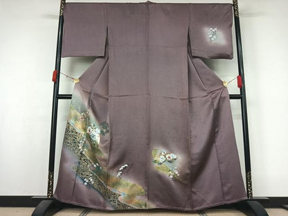 平和屋着物▽訪問着　単衣　地紙花文　暈し染め　金銀彩　正絹　逸品　AABK9866jh