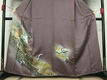平和屋着物▽訪問着　単衣　地紙花文　暈し染め　金銀彩　正絹　逸品　AABK9866jh