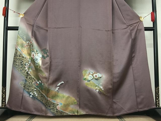 平和屋着物▽訪問着　単衣　地紙花文　暈し染め　金銀彩　正絹　逸品　AABK9866jh