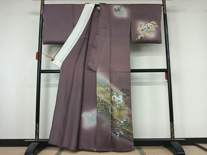 平和屋着物▽訪問着　単衣　地紙花文　暈し染め　金銀彩　正絹　逸品　AABK9866jh