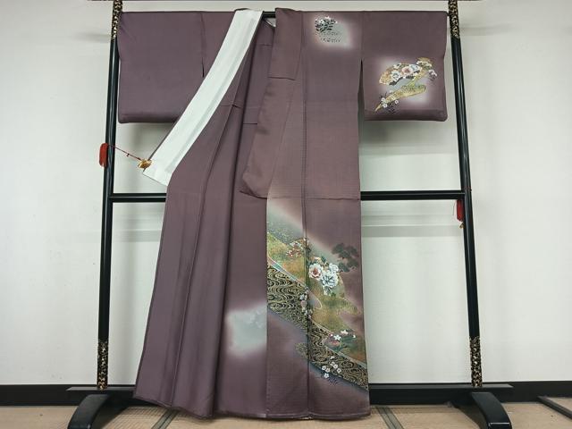 平和屋着物▽訪問着　単衣　地紙花文　暈し染め　金銀彩　正絹　逸品　AABK9866jh