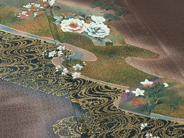 平和屋着物▽訪問着　単衣　地紙花文　暈し染め　金銀彩　正絹　逸品　AABK9866jh