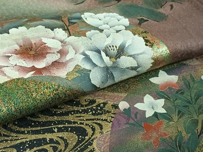 平和屋着物▽訪問着　単衣　地紙花文　暈し染め　金銀彩　正絹　逸品　AABK9866jh