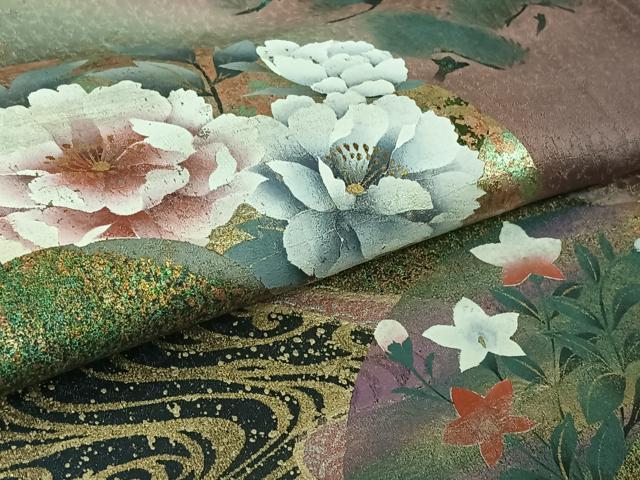 平和屋着物▽訪問着　単衣　地紙花文　暈し染め　金銀彩　正絹　逸品　AABK9866jh