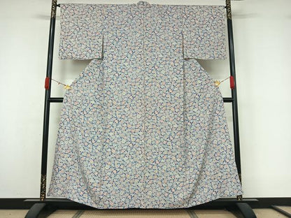 平和屋着物▽上質な小紋　単衣　菊唐草文　正絹　逸品　AABK9867jh
