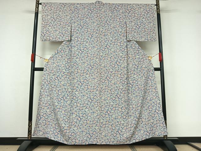 平和屋着物▽上質な小紋　単衣　菊唐草文　正絹　逸品　AABK9867jh