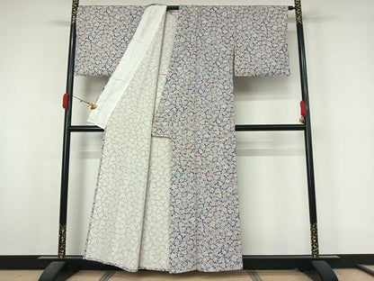 平和屋着物▽上質な小紋　単衣　菊唐草文　正絹　逸品　AABK9867jh