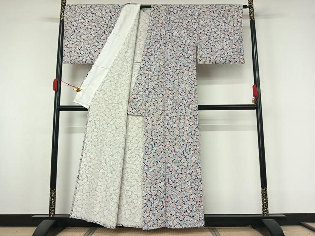 平和屋着物▽上質な小紋　単衣　菊唐草文　正絹　逸品　AABK9867jh
