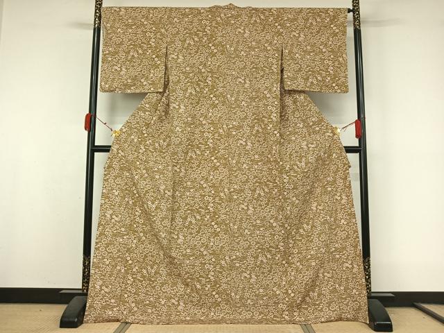 平和屋着物▽上質な小紋　単衣　流水風景花文　ロング丈　正絹　逸品　AABK9868jh