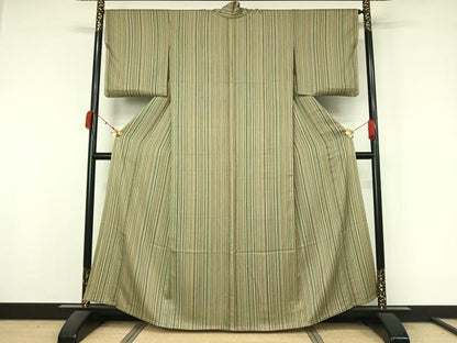 平和屋着物▽上質な小紋　単衣　縞　正絹　逸品　AABK9872jh
