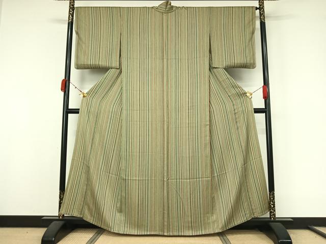 平和屋着物▽上質な小紋　単衣　縞　正絹　逸品　AABK9872jh