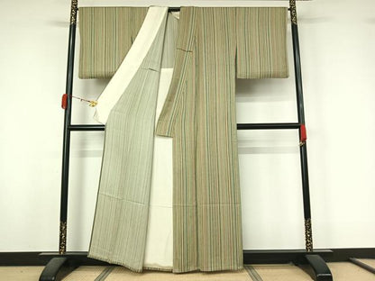 平和屋着物▽上質な小紋　単衣　縞　正絹　逸品　AABK9872jh
