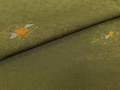 平和屋着物▽訪問着　単衣　刺繍　流水花文　金糸　金彩　正絹　逸品　AABK9873jh