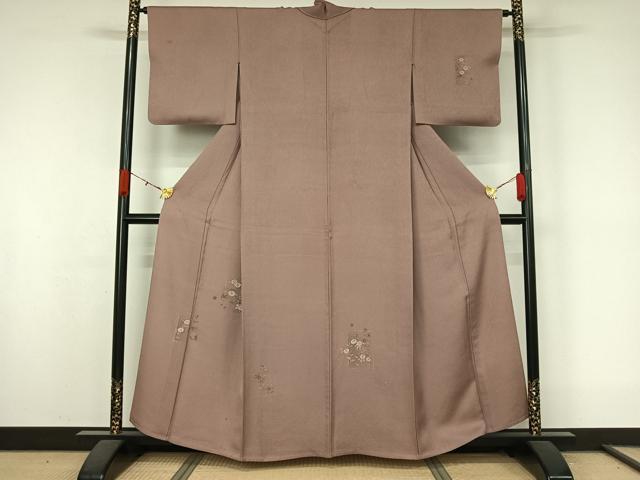 平和屋着物▽訪問着　単衣　草花文　正絹　逸品　AABK9874jh