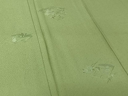平和屋着物▽豪華色留袖　単衣　中国三大刺繍　汕頭刺繍　スワトウ刺繍　総刺繍　地紙松竹梅　薄萌葱色　正絹　逸品　AABK9875jh