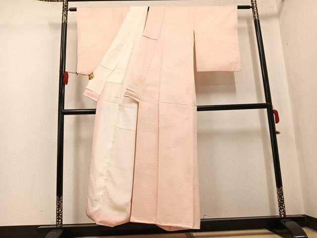 平和屋着物●上質な色無地　立波地紋　正絹　逸品　AABK9882ph