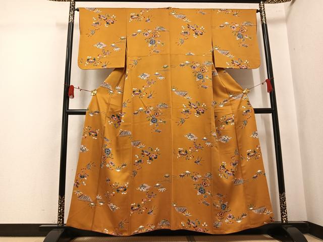 平和屋着物●上質な小紋　型染め　花鳥文　正絹　逸品　AABK9883ph