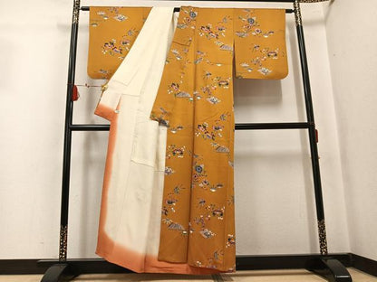 平和屋着物●上質な小紋　型染め　花鳥文　正絹　逸品　AABK9883ph