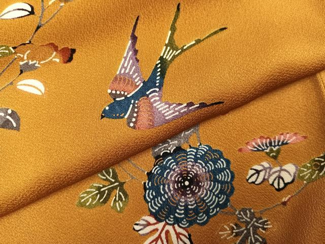 平和屋着物●上質な小紋　型染め　花鳥文　正絹　逸品　AABK9883ph