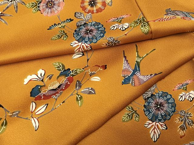 平和屋着物●上質な小紋　型染め　花鳥文　正絹　逸品　AABK9883ph