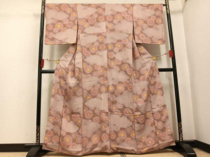平和屋着物●上質な小紋　地紋起こし　雲重ね花文　正絹　逸品　AABK9888ph