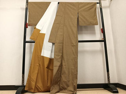平和屋着物●上質な紬　井桁絣　正絹　逸品　AABK9890ph